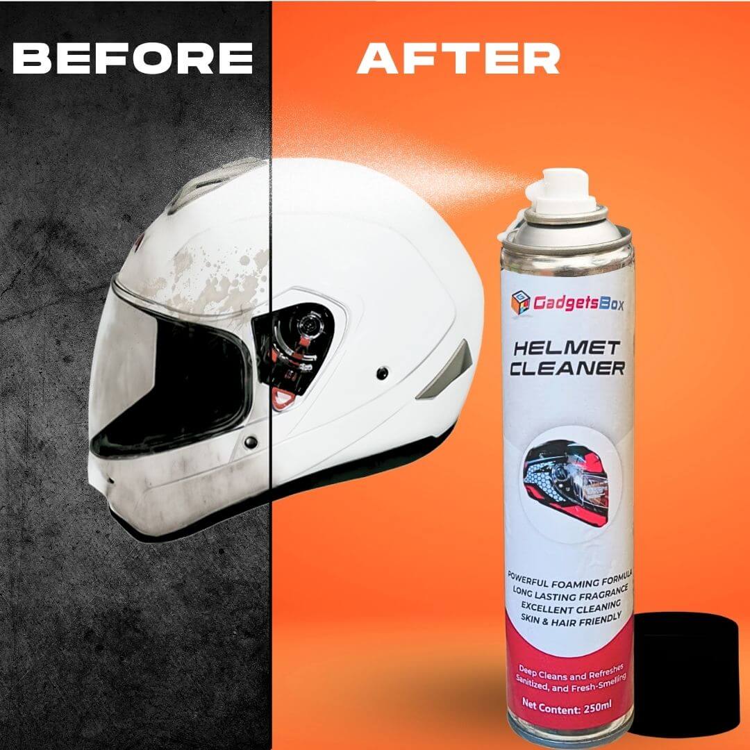 Helmet Cleaner Spray | 10X Powerful Anti-Bacterial Foam 150ml 2 gadgets-box-helmet-spray1