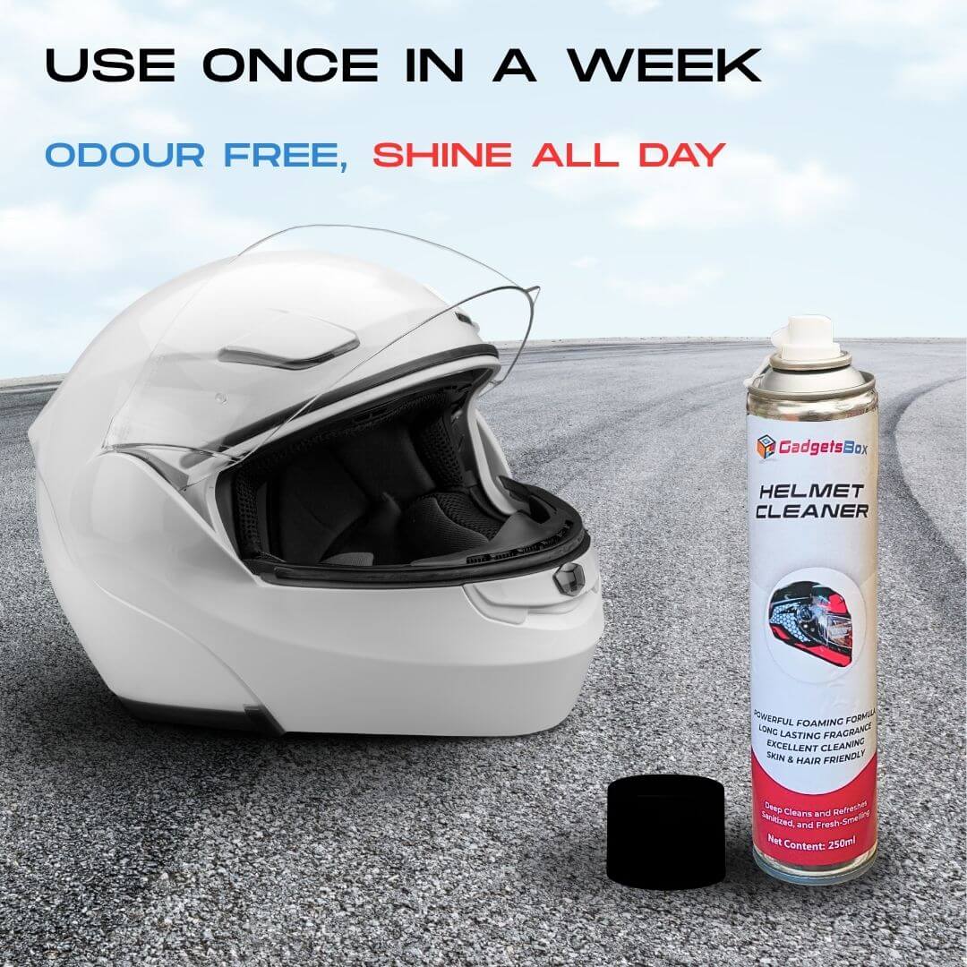 Helmet Cleaner Spray | 10X Powerful Anti-Bacterial Foam 150ml 3 gadgets-box-helmet-spray2